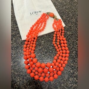 J. Crew Coral statement layered Beaded Necklace rhinestone gold clasp